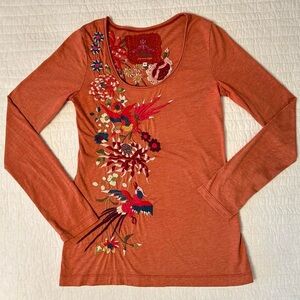 Johnny Was Orange Embroidered Long Sleeve Top